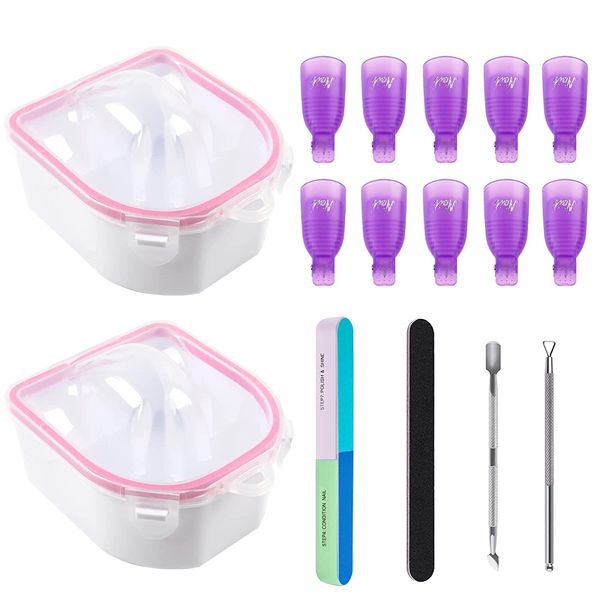 ANGNYA Nail Soaking Bowl Set 16PCS, Manicure Bowl Cuticle Pusher Nails Buffer Nail Scraper Nail Soak Off Clips Nail Polish Remover Tools, Professional Nail Art Tools for Salon Home