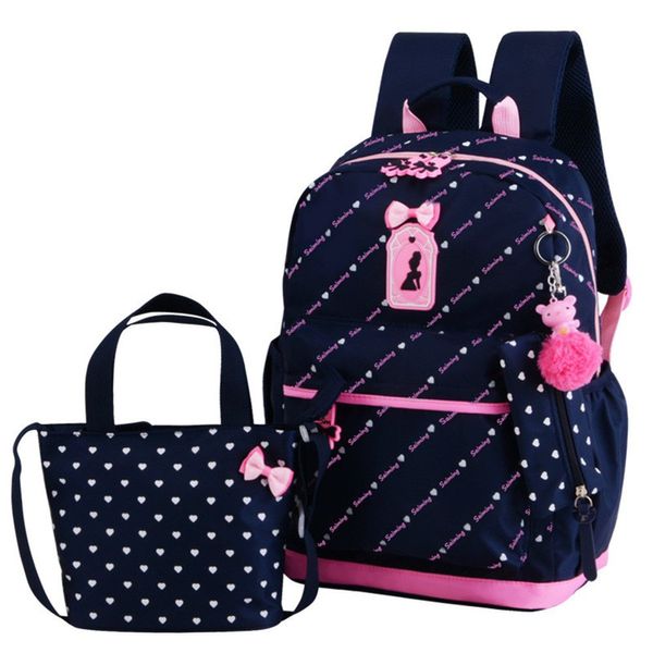 VIDOSCLA 3Pcs Heart Printing Backpack Sets Bowknot Primary Schoolbag Travel Daypack Shoulder Bag Girls Rucksack knapsack