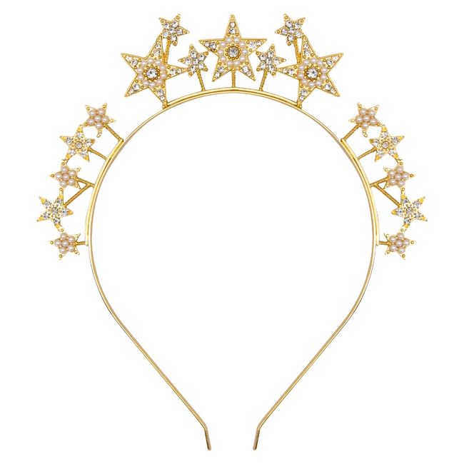 Star Headbands for Women Girls, Bling Shining Reinstone Christmas Headband Star Headband Crown Star Rhinestone Hair Hoop Wedding Hair Accessories for New Year Party Festival Prop Y4XXFG (Gold)