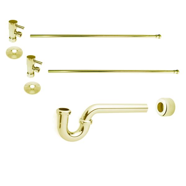 Westbrass D1838QRL-01 Freestanding Pedestal Sink Faucet Supply Line Risers with P-Trap, Flanges and 1/4-Turn Lever Handles, Polished Brass