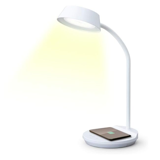 Iris Ohyama LDL-QFDL-W Desk Light, Easy on the Eyes, Charging, Qi Wireless Charging, USB Charging Port, 3 Tone Levels, No Dimming, High Color Rendering