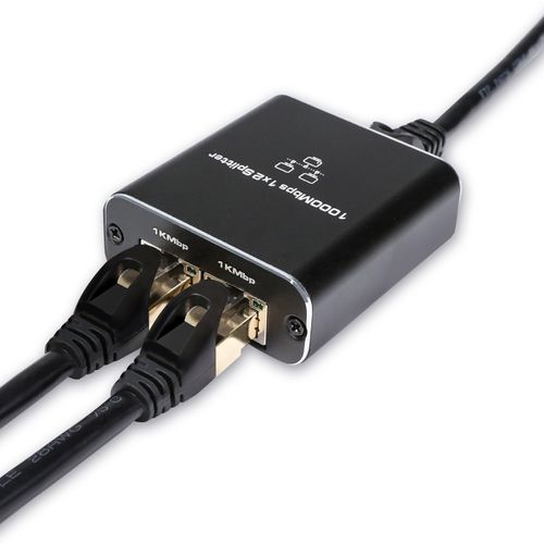 QSFPTEK Gigabit Ethernet Splitter, 1000Mbps Ethernet RJ45 Splitter 1 to 2 (2 Devices Simultaneously Networking), 1Gbe Ethernet LAN RJ-45 Internet Adapter with USB Type C Power Cable for Cat6/7/8