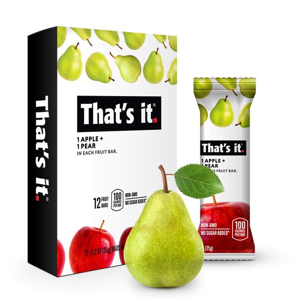 That's It. Gluten-Free Apple + Pear Fruit Bars, 14.4 Ounce, 12 Bars, No Preservatives, No Added Sugar, Paleo, Good for Children, Best High Fiber Vegan Snack