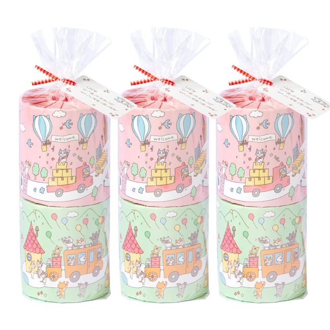 [Set of 3] [Toilet Paper Double Products] Cat Moving Greeting Gift Multicolor (100% Fresh Pulp Toilet Paper with Writing Message Card) [nyagomi]