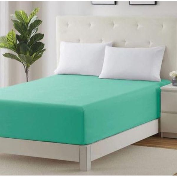 Extra Deep 30cm Plain Fitted Sheet: Soft, Breathable, and Durable Polyester-Cotton Blend with Elastic Edges (Mid Green, King)