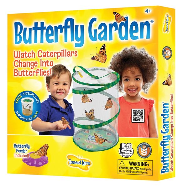 Insect Lore - Butterfly Growing Kit - Butterfly Habitat Kit with Voucher to Redeem 5 Caterpillars, STEM Journal, Butterfly Feeder & More – Life Science & STEM Education – Butterfly Science Kit