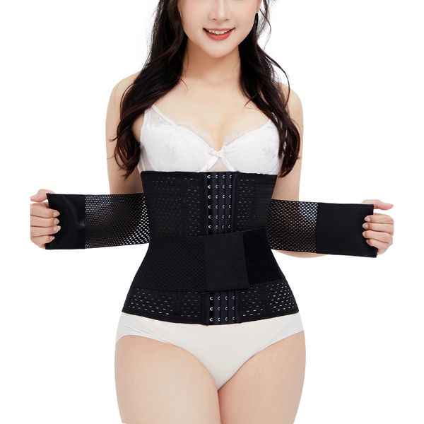 YIMEIER Women's Velcro Corset, Corset, Waist Cincher, Tummy Tightening, Beautiful Neck, Double Compression, Adjustable, Shapewear Breathable, Stretchable, Built-in Bones, Body Shaper, Black