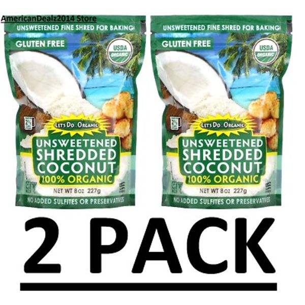 2 PACK - Let's Do Organic Unsweetened Shredded Coconut 8 oz EXP: 04/2026