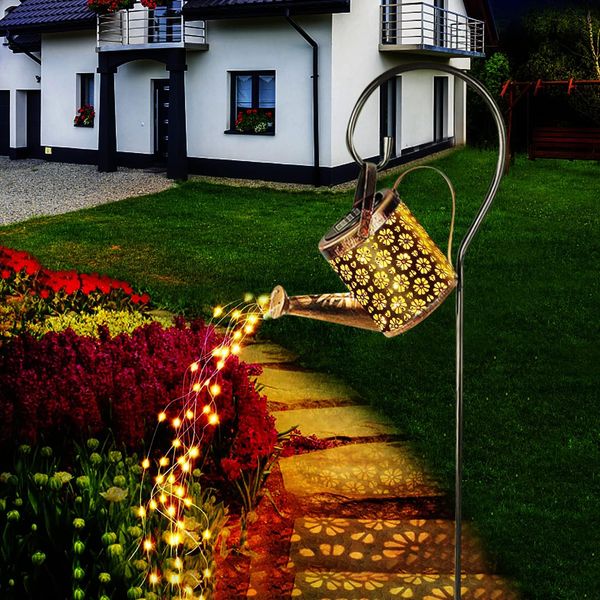 Watering Can Solar Lights Outdoor Garden, Waterproof Garden Lights Metal with LED Solar String Lights, Solar Power Lamp Hanging Garden Ornament Decoration Solar Lights for Patio, Lawn, Fence, Yard