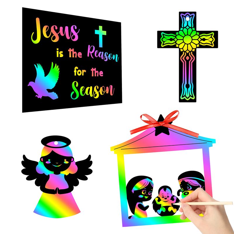 WATINC 80pcs Nativity Jesus Birth Scratch Paper Art Ornaments for Kids ...