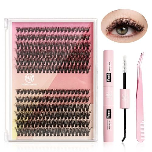 Hind Herbal Eyelash Extensions 30D/40D + Lash Shampoo 100ml for Lash Extensions with Rinse Bottle, Lash Bond and Seal, Lash Tweezers, Soft Cleaning Brush & Spiral Brush