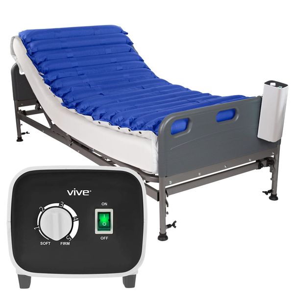 Vive Alternating Pressure Mattress 5" - Air Topper Pad for Bed Sore, Ulcer Prevention, Bedridden Treatment - Inflatable, Quiet Alternative Cover - Fits Hospital Bed - Includes Electric Pump System