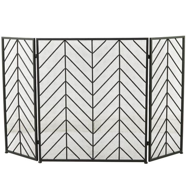 Litton Lane Fireplace Screen 31"x52"x0.50" 3-Panel+Metal+Zigzag-Patterned Mesh