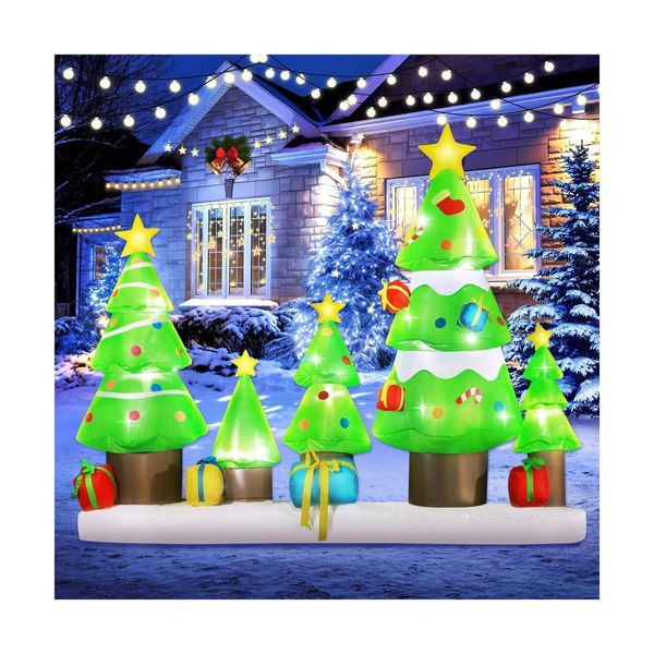 DomKom 9 FT Long Huge Christmas Inflatable Tree Set Outdoor Decoration with G...