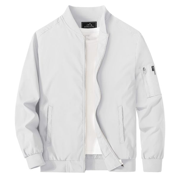 MAGCOMSEN Mens White Jacket Lightweight Windbreaker Jackets Casual Bomber Jacket Light Spring Jackets,L