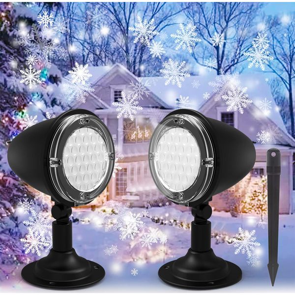 Syslux LED Snow Projection Christmas Projector Light Christmas Ile Valentine's Day Romantic Spotlight LED Floodlight Figurine Light for Party Wedding Birthday Atmosphere Creation Indoor Outdoor Decoration (Set of 2)