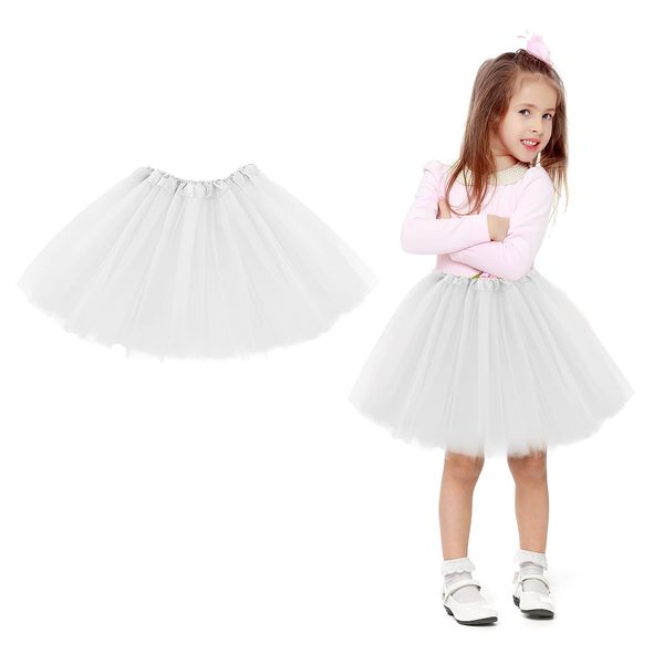 WLLHYF Tutu Skirt 3 Layered Tulle Star Ballet Dance Skirts Toddler Baby Dress Christmas Festive Dress Up Costume Birthday Princess Party Fancy Dress for Girls 2-7 Years (White)