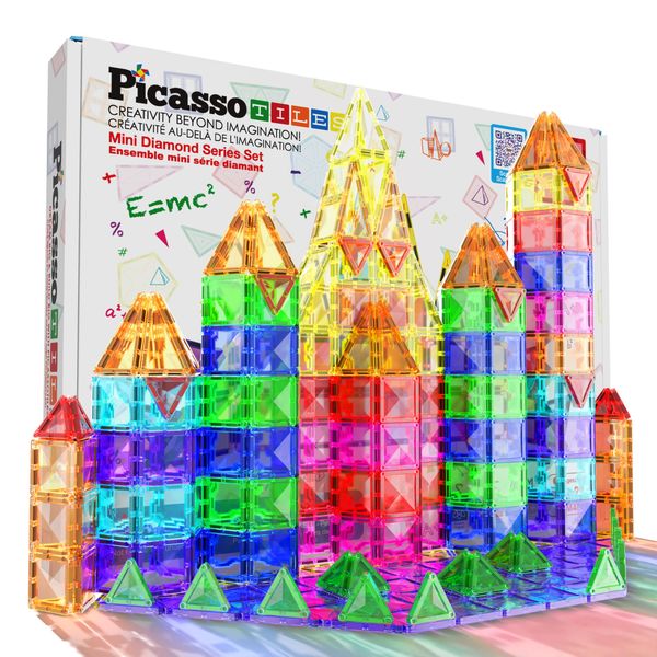 PicassoTiles Magnetic Tiles Building Blocks Mini Size Diamond Series Magnet Toys Travel Size On-The-Go Magnets Construction Sensory Toys Gifts Educational Set STEM Learning Kit Playset PTM40