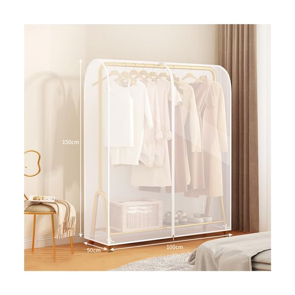 ALLMIRA Hanger Rack Cover, Clothes Cover, Insect Proof, Mildew, Long, Translucent, Zipper Closure, Rope Fixed, Clothes Cover, Washable, Durable, Oxford Cloth, Repeated Usable, Deform-Resistant, Dustproof, Moisture-proof, Mildew-resistant, Clothes Storage 