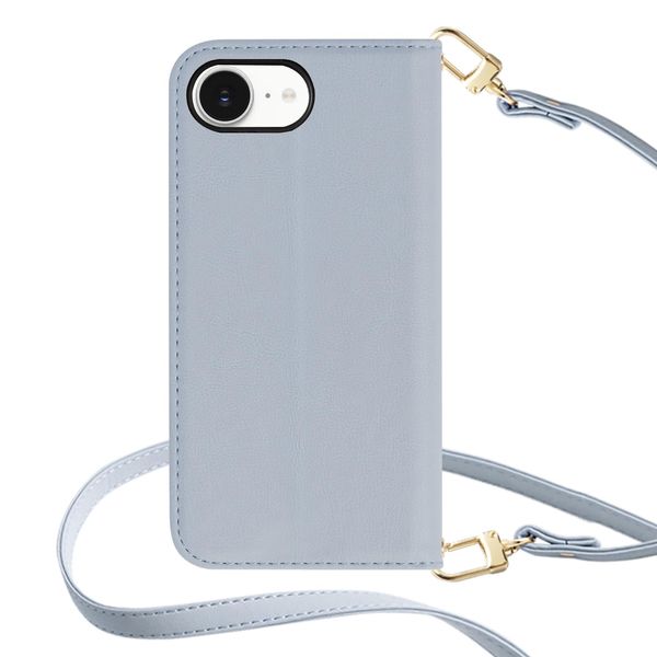 HanaRo iPhone16e Hyacinth Blue iPhone16e Case Shoulder Case Strap Set Dull Color PU Leather