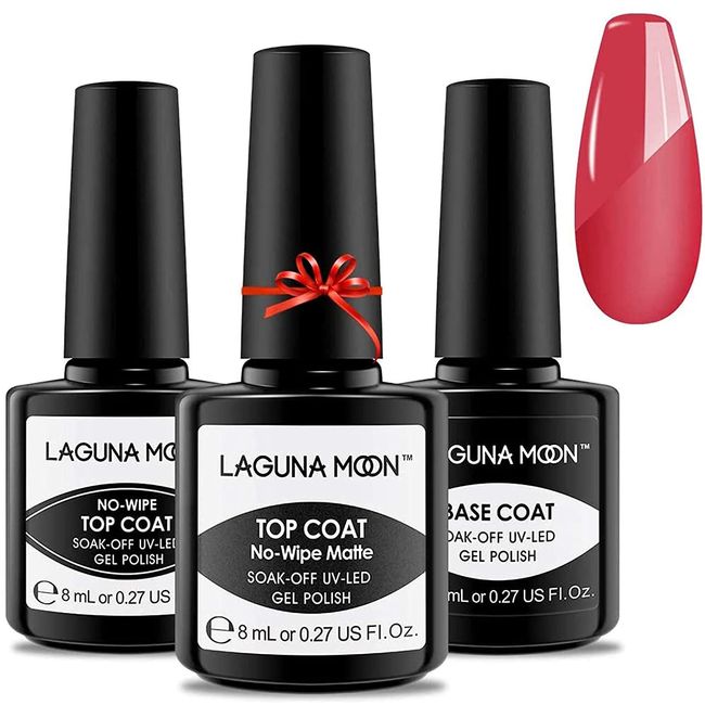 LagunaMoon Gel Top Coat and Base Coat, Matte Top Coat Gel Polish, 8ml Gel Base and No Wipe Top Coat Nail Varnish Set, Soak off UV LED Glossy Top and Base Coat for DIY Nail Art Manicure