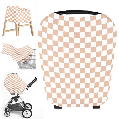 Little Jump Multi-use Baby Carseat Cover, Breathable Nursing Cover, High Stretchy Infant Carseat Canopy, Stroller Cover, Car Seat Covers for Bbies, Boys & Girls (Cream Checkered)