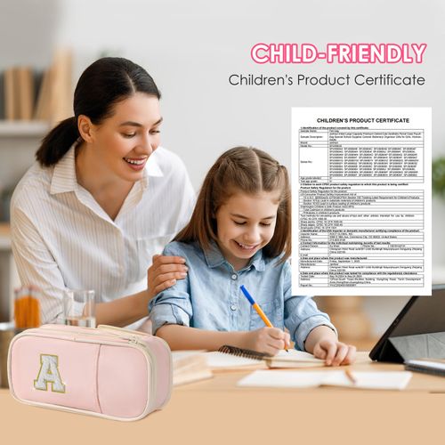 Janhavi Preppy Pencil Case for School Supplies, Large Initial Pencil Pouch with Zipper, Cute Pencil Bag for Office Supplies, Aesthetic Birthday Gift for Kids Teen Girls Adults - Pink H(Chenille)