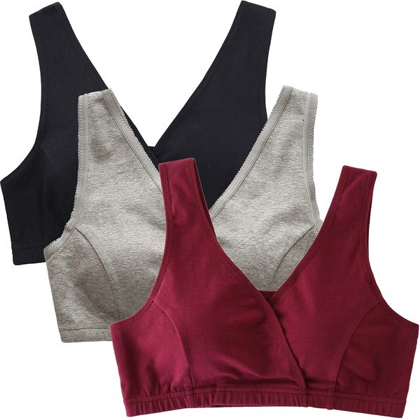 ZUMIY Nursing Bra, Women's Maternity Bra Breastfeeding Sleep Top (L,Black+grey+red wine/ 3pack)