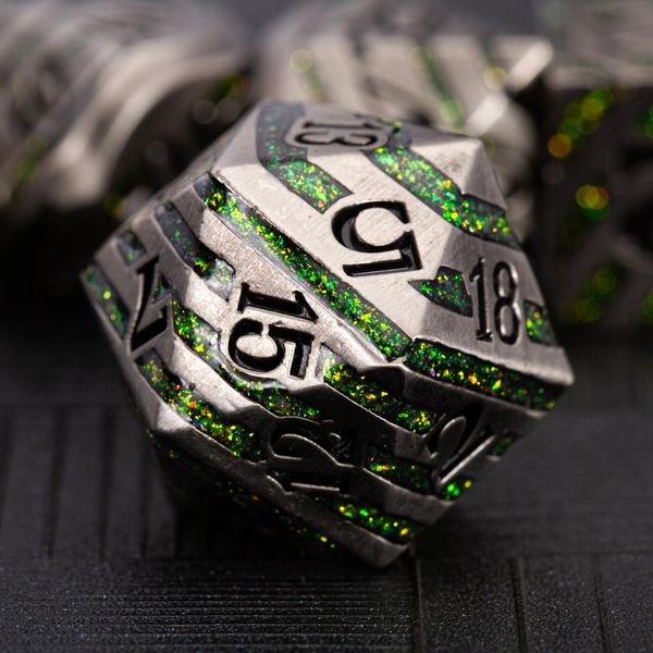 Maywin Stripe Metal Dice Set D&D,7PCS Solid Metal Glitter Dice with Gift Box,RPG Polyhedral Dice Set for DND Table Game