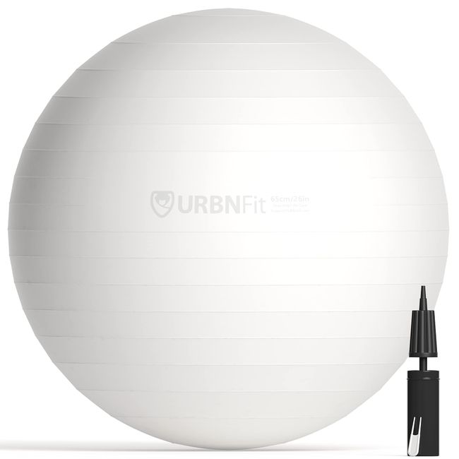 URBNFit Exercise Ball - Yoga Ball for Workout, Pilates, Pregnancy, Stability - Swiss Balance Ball w/ Pump - Fitness Ball Chair for Office, Home Gym, Labor- White, 22 in