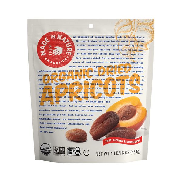 Made In Nature Organic Dried Apricots,Non-GMO, Gluten Free, Unsulfured, Vegan Snack, 16oz (Pack of 1), Packaging May Vary