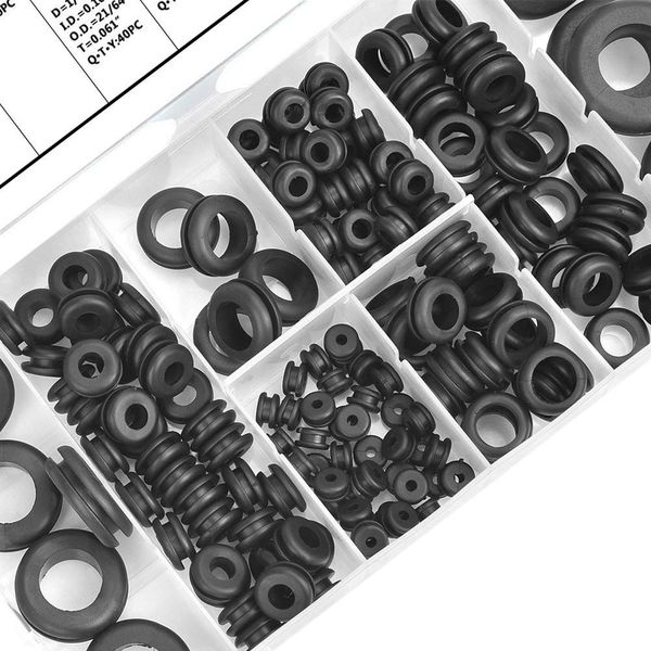 BESTU Cable Grommets, Grommets, Rubber Bushing, Wire Protection, Double Sided Protection, Cable Protection, Grommet Set, Rubber Bush, Wire Grommets, Wire Rings, 8 Sizes and 180 Pieces with Storage Case