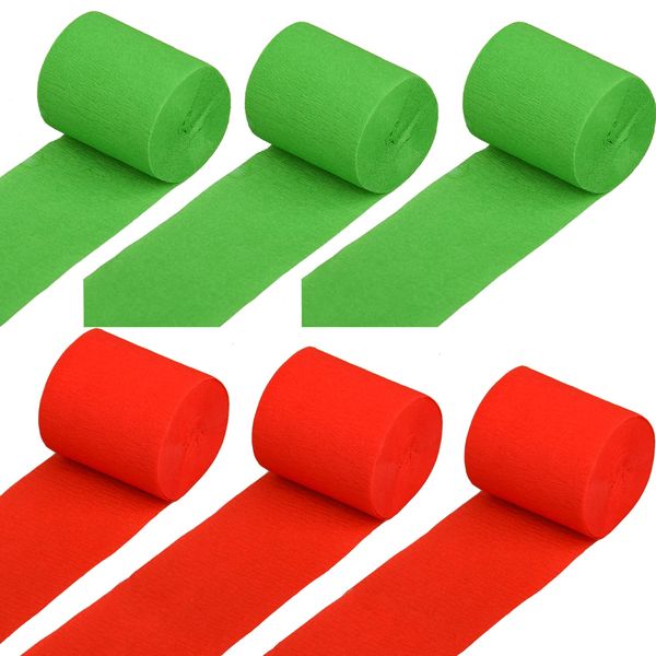 6 Pieces Red Green Crepe Paper Party Streamer Christmas Crepe Paper Streamers (Red Green)