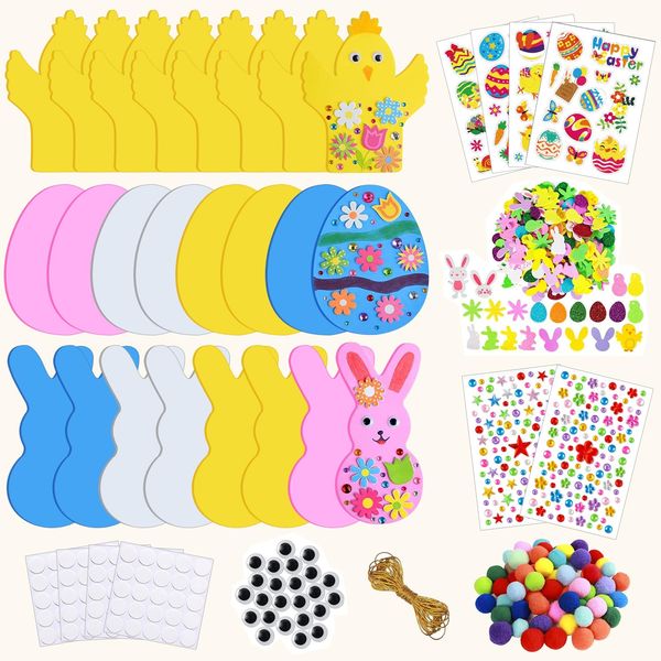 Easter Crafts Children 24 Pieces Easter Crafts Children, Easter Eggs Decoration Set Chick Rabbit Eggs Shape Pendant Decoration Creative Easter Decoration
