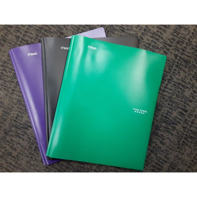 3 Color Pack: MEAD Five Star Plastic Folders w/2 Pockets & 3 Prongs  -  E9D