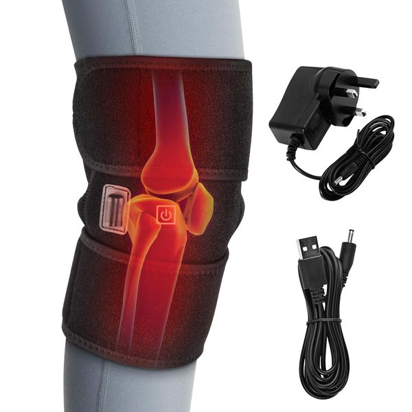 Heated Knee Pad, Knee Brace Heat Therapy, 3 Heating Modes Knee Warmer Wrap for Joint Pain Relief, Come with Power Plug & USB Cable-1PC