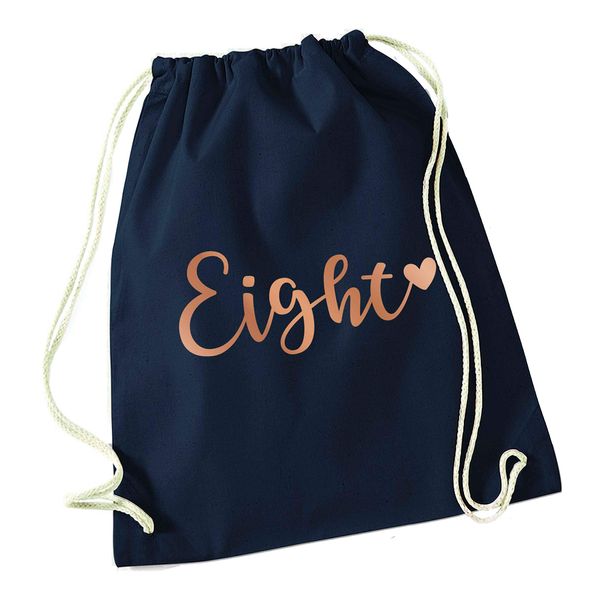 Flox Creative Navy Drawstring Bag Eight Rose Gold