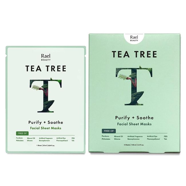 Rael Tea Tree Facial Sheet Mask, For Acne Pimples & Blemishes (1 Pack, 5 Sheets)