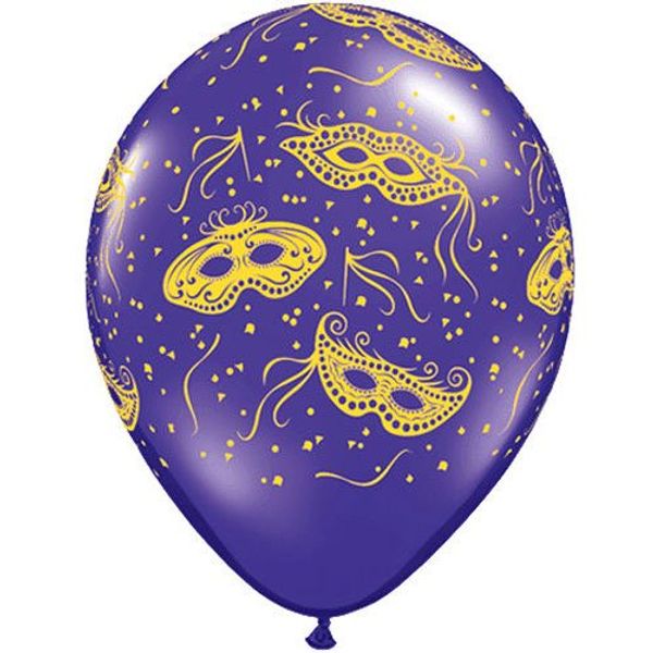 11" Mardi Gras Masks-A-Round Balloons (100 ct)