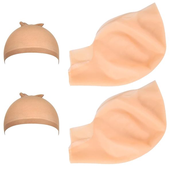 Hoedia 2 PCS Makeup Latex Bald Caps and 2 PCS Nylon Wig Caps Costume Accessories for Halloween Party Adults Kids