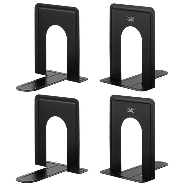 Mr. Pen-Black, 4 Pack, Heavy Duty Metal Bookends, Book Holders for Shelves, Book Stoppers for Office, Metal Bookends, Book Ends to Hold Books.