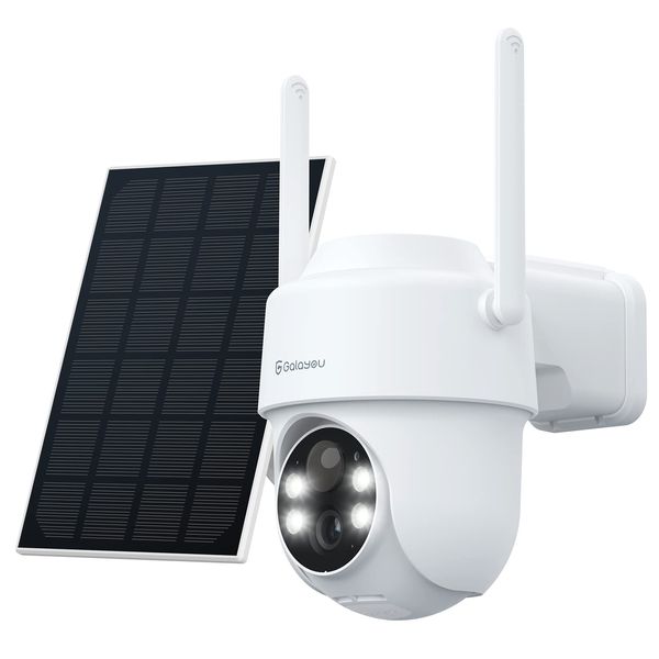 Galayou R1 Outdoor Security Camera with Solar Panel, 3 Megapixels, Color Night Vision, PIR Motion Sensor, Voice Light Alarm, Built-in Sensor Light, IP65 Waterproof Camera, Dustproof, 360 Degree