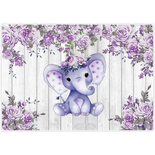 CYLYH 7X5ft Elephant Theme Backdrop Rustic Wood Elephant Backdrop Baby Shower Party Purple Flower Banner Girl Boy Newborn Kids Birthday Cake Table Decoration Banner D511