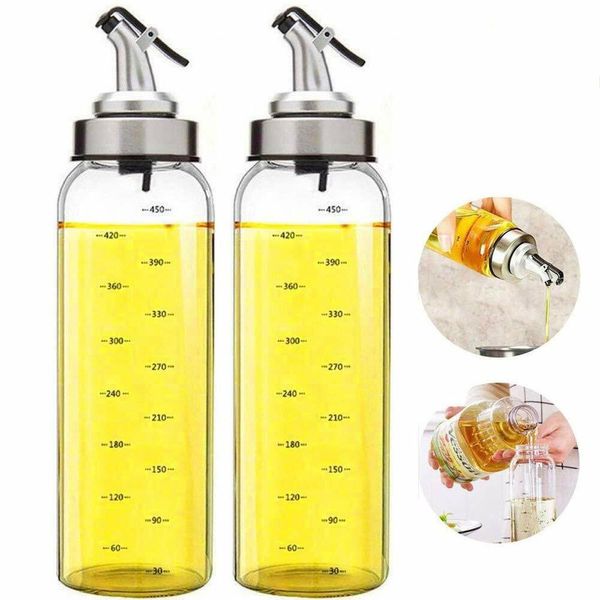 Olive Oil Dispenser Bottles 2 Pack of 17oz Measuring Glass Cruets for Kitchen