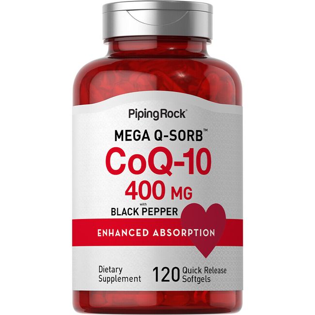 CoQ10 400mg | 120 Softgel Capsules | With Black Pepper | by Piping Rock