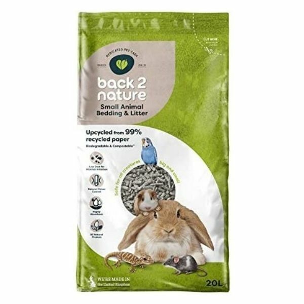 Back 2 Nature Small Animal Bedding &Litter 20L 100% Recycled Paper, No Chemicals