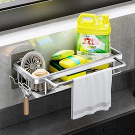 Kitchen Sink Aluminum Storage Organizer Stainless Steel Sponge Soap Brush  Holder