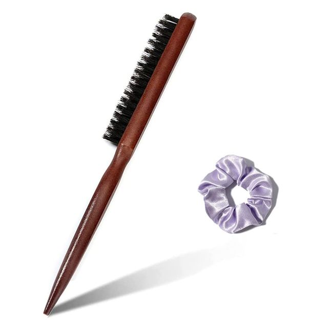 Norhogo Teasing Hair Brush Boar Bristle Hair Brush Magic Volumer Haarbürste Borsten Haarbürste Toupierbürste mit Holzgriff (24 * 3cm) für Haus und Salon Kommt mit einem lila Haarreif (volle Mähne)