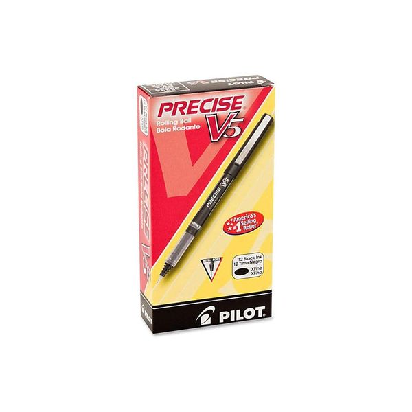 Pilot, Precise V5, Capped Liquid Ink Rolling Ball Pens, Extra Fine Point 0.5 mm, Black, Pack of 12