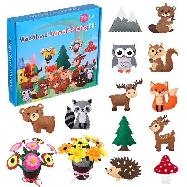 Trfoot Sewing Kit for Kids,Craft Kits for Kids Animal Craft Kit Art Craft Animals Sewing Kit DIY Crafts Educational Sewing Kit for Kids Boys and Girls Ages 8-12,Set of 14